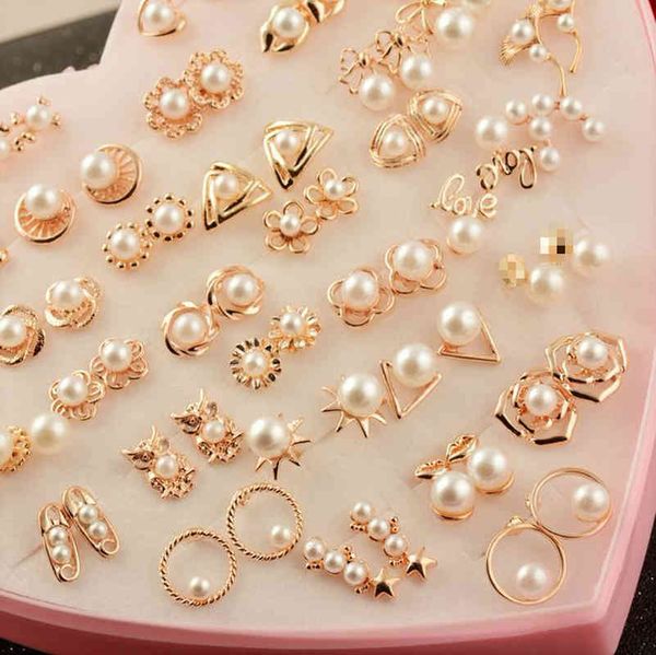 

36 pairs/lot cute simulated pearl for women jewelry bijoux brincos pendientes mujer fashion stud earrings whole, Golden