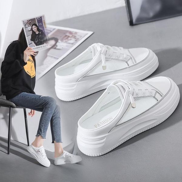

slippers half women summer breathable mesh women's shoes fashion casual style outer wear semi-supporting 15, Black