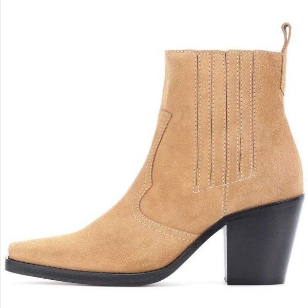

winter flock pointed toe high heels woman simple fashion solid square heel ankle boots casual office big size 34-45 4c6c, Black