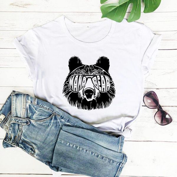 

summer funny t shirt mom life gift for cute tee mama bear graphic printed arrival women's t-shirt, White