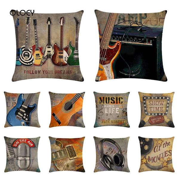 

cushion/decorative pillow oil painting guitar art linen cushion cover home bedroom el car decoration wedding personality gift 45x45cm ..
