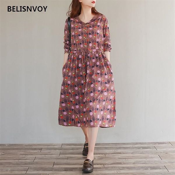 

japanese mori girl autumn spring women mini dress turn-down collar floral printed vintage vestidos cotton linen elegant dresses 210520, Black;gray