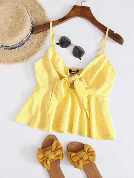 

knot front allover plants cami q4kx#, White