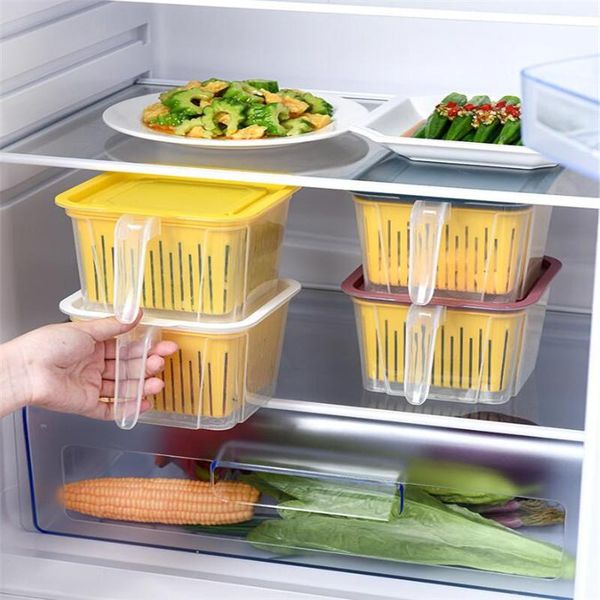 

storage bottles & jars kitchen vegetable and fruit box refrigerator fresh-keeping sealed jar plastic independent drain basket