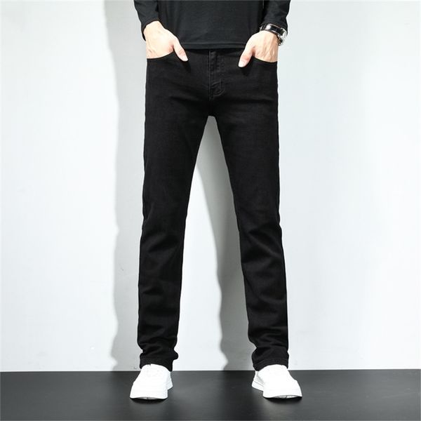 

jeans autumn and winter 2021 new pure black slim elastic jeans men's style, Blue