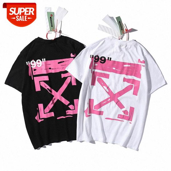 

hip-hop street 99 pink arrow graffiti rendering splash ink basic short-sleeved t-shirt male and female couples #cc8r, White;black