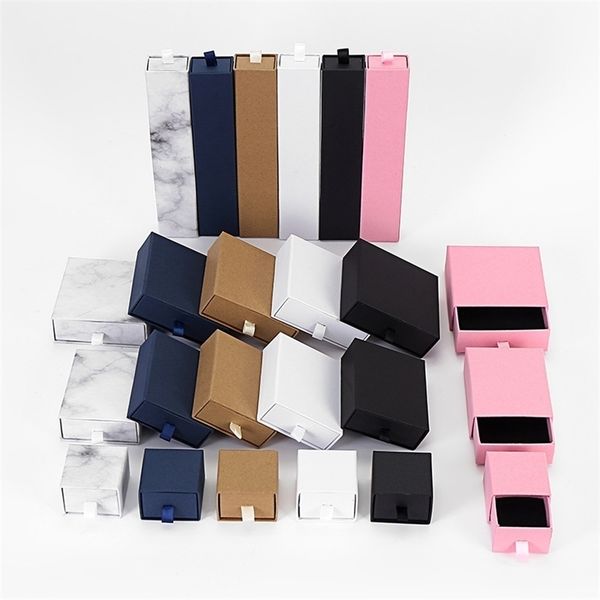 

12pcs pull-out jewelry box white pink black necklace earring bracelet brooches packaging craft paper drawer for gift display 211105