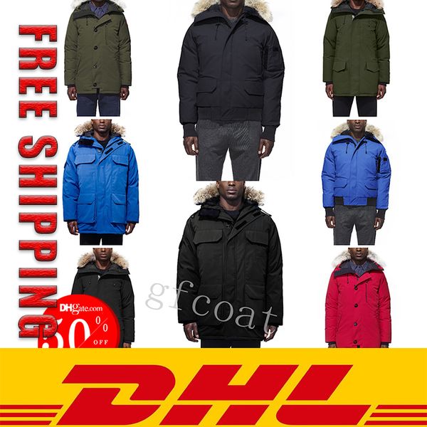 

dhl hiping fashion winter parka outerwear mens real wolf fur hooded canada down jacket hiver doudoune 90% white down coat 05-07-08, Black