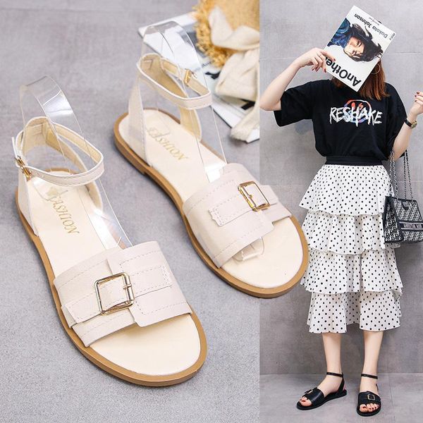 

sandals 2021 summer flat heel comfortable women's fashion needle clasp simple casual shoes, Black