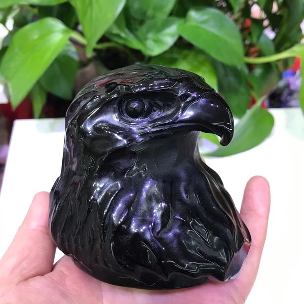 

natural obsidian carved pieces, obsidian carved eagle head, play, ornament, Silver