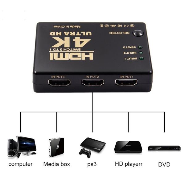 

audio cables & connectors 3 in 1 out switcher splitter port 4k*2k 1080p switch selector 3x1 box ultra hd for hdtv xbox ps3 ps4 multimed