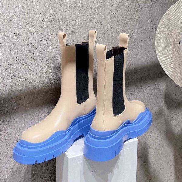 

women boots platform thick sole 's warm winter fashion mid calf shoes 220815, Black