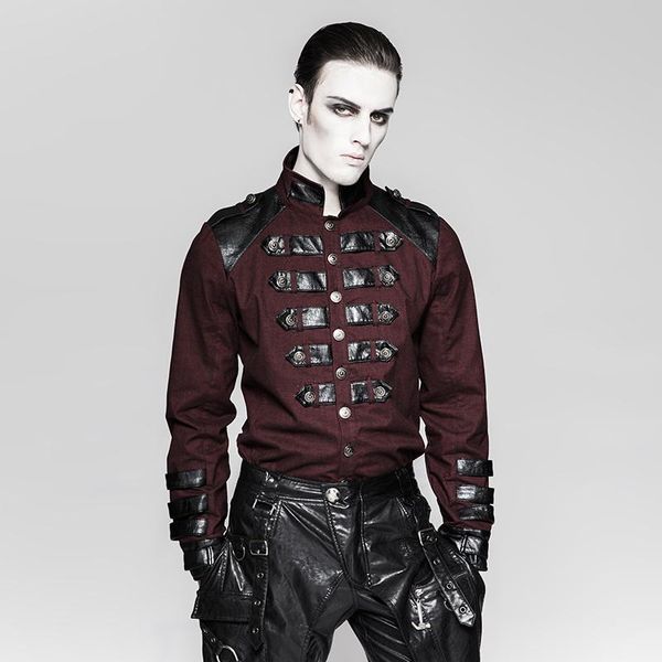 

men's jackets steampunk red metal buttons split joint single breasted male's fashion coats unique, Black;brown