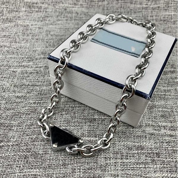 

european and american triangle metal label pendant letter necklace female star personality ins cold wind clavicle chain high quality, Silver