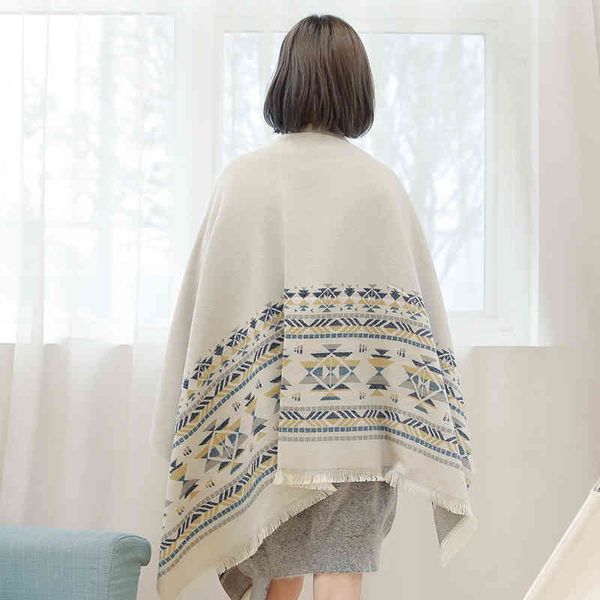 

korean spring and autumn travel shawl for women with cloaks and scarv, Blue;gray