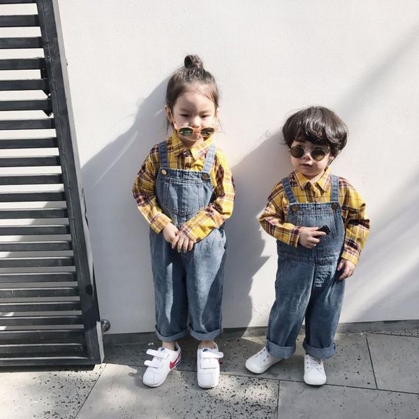 

jumpsuits cute overalls jeans spring autumn trousers pants warm for girls boys children kids clothing teenagers, Blue