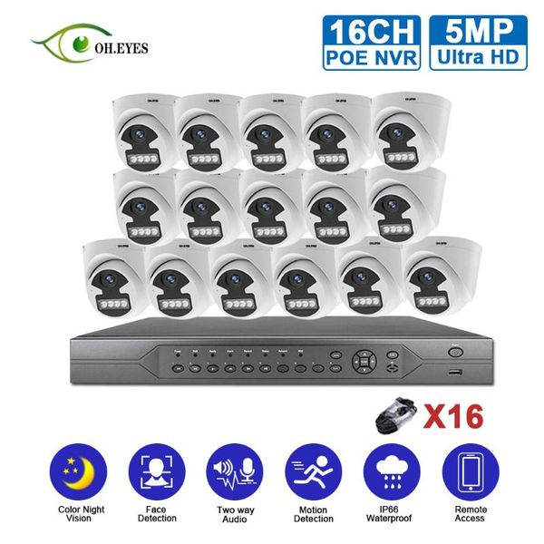 

wireless camera kits 5mp outdoor waterproof color night vision ip poe h.265+ 16ch hd security nvr kit cctv video surveillance system