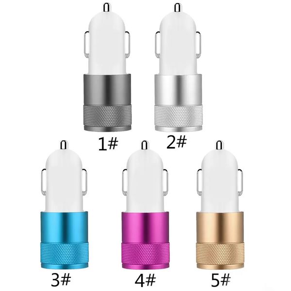 Caricatore per auto doppio USB caldo in lega di alluminio 2 porte USB Ricarica intelligente universale Forte compatibile DC12-24V 2.1A per tutti i telefoni cellulari