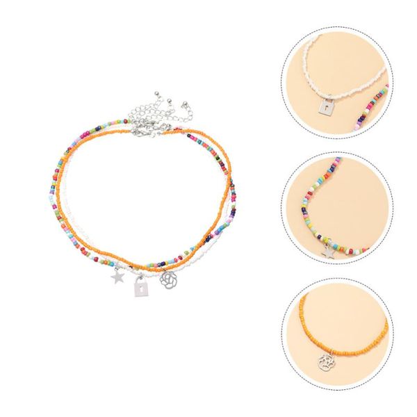 

pendant necklaces 3pcs beaded necklace collarbone chain chic (colorful), Silver