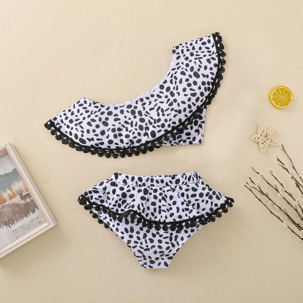 

6m-3y baby girls tassel leopard print backless ruffle two piece swimwear swimsuit kids summer swimming bathing suit beachwear one-pieces, Black