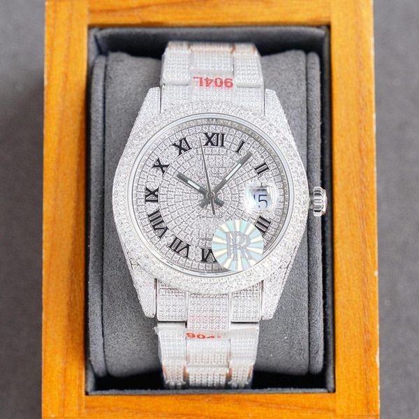 

mens watches automatic mechanical movement 40mm arabic numeral dial watch stainless steel strap diamond dial watchband waterproof design wri, Slivery;brown