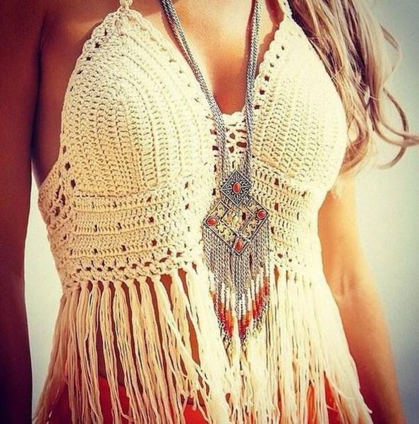 

women tanks casual lady knit crochet tassel beach bustier crop hollow out tank clothes fashion, White
