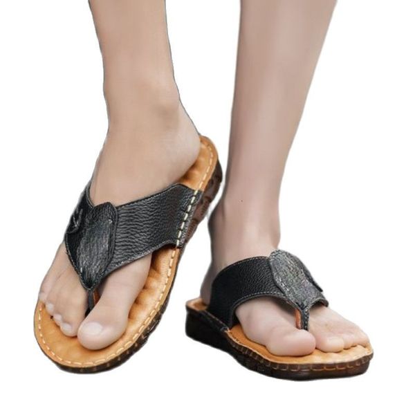 

slippers men's shoes neat pu fish spine slippers with toe and flat beach comfortable leisure all combining ks079 sals 9sep, Black