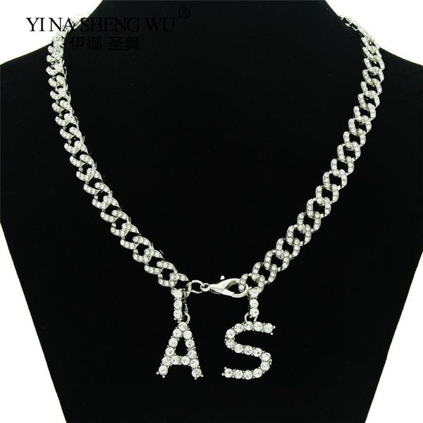 

pendant necklaces hip hop silver color initial english letter a s necklace jewelry macro pave cz iced-out cuban chain gifts