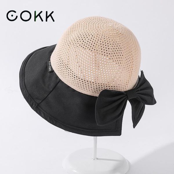 

bucket hat women knitted with bow fisherman cap summer sunshade sun protection sunhat visor female wide brim hats, Blue;gray