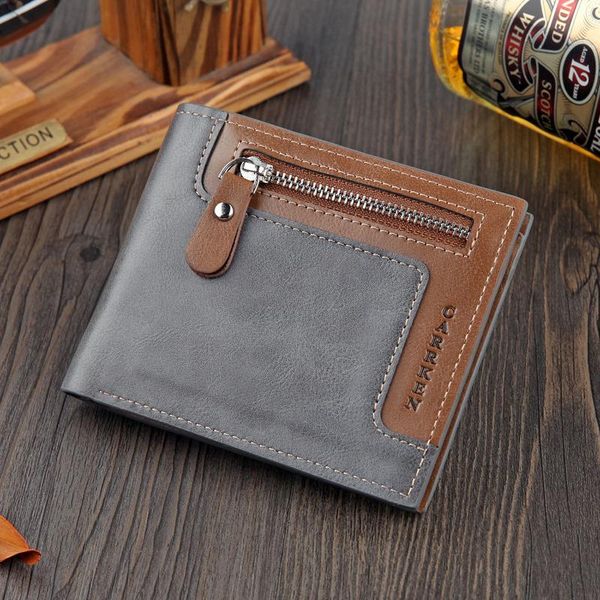 

wallets men short fashion patchwork holder panelled small money clip three fold mini bag male coin purse, Red;black