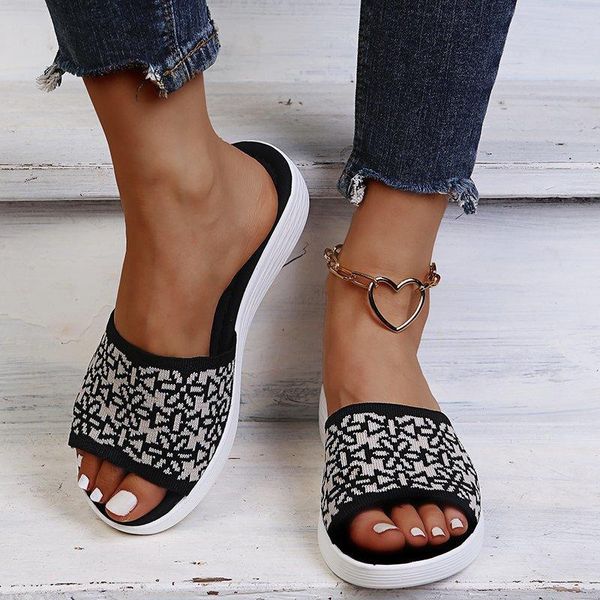 

slippers women summer rome retro sandals casual knitting shoes lovers slip on slides plus size44 sandalias mujer, Black