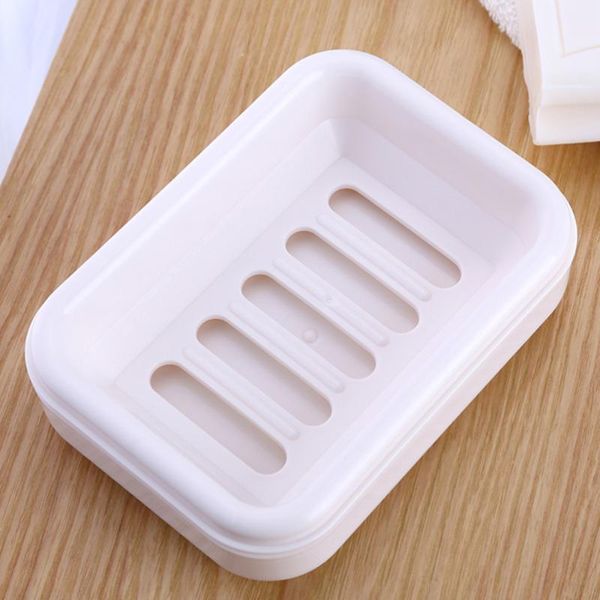 

soap dish with clear lid drain holder for bathroom kitchen(beige white) dishes