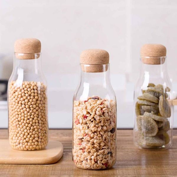 

storage bottles & jars 600/300/150ml glass for bulk products containers with lid cork column sealed jar food spices organizer