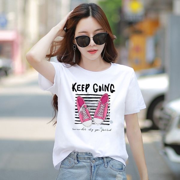 

inf cotton short sleeve t-women's t-shirt women's 2021summer korean loose large size fat mm half sleeve t-shirt, White