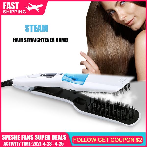 

steam hair straightener comb professional ceramic hair straightening brush spray vapor with lcd display styling tools flat iron