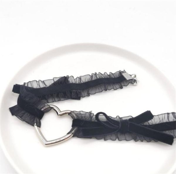 

chokers gothic women maid velet lace bow heart pendant choker necklace jewerly d928, Golden;silver