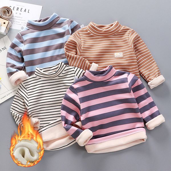 

children's bottoming shirt plus velvet thickening single piece autumn and winter new boys high collar warm long-sleeved t-shirt plus ve, Blue
