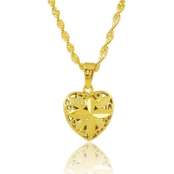 

pendant necklaces pure gold color chain for women real 24k gp women's fashion jewelry heart choker necklace wedding gift, Silver