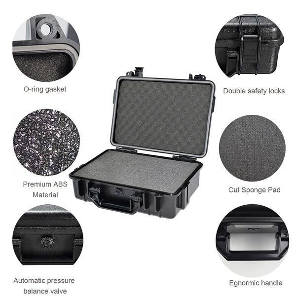 

7 sizes waterproof hand carry tool case bag storage box camera pgraphy with sponge black