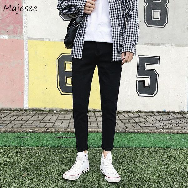 

men's jeans men denim pencil trouser slim fit solid simple korean fashion style cozy breathable zipper all-match casual daily students, Blue