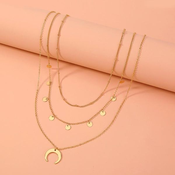 

chains fashion multilayer crystal pendant necklace women gold color beads moon star horn crescent choker necklaces jewelry, Silver