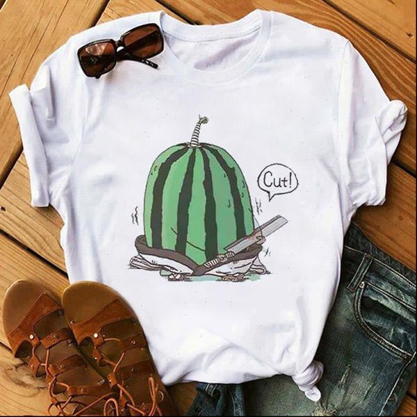 

fashion women t shirt watermelon fruits print vogue graphic casual short sleeve tees female clothing, White
