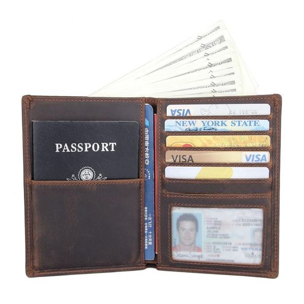 

rfid wallet crazy horse leather passport holder p card case mens fold purse r 8457r, Red;black