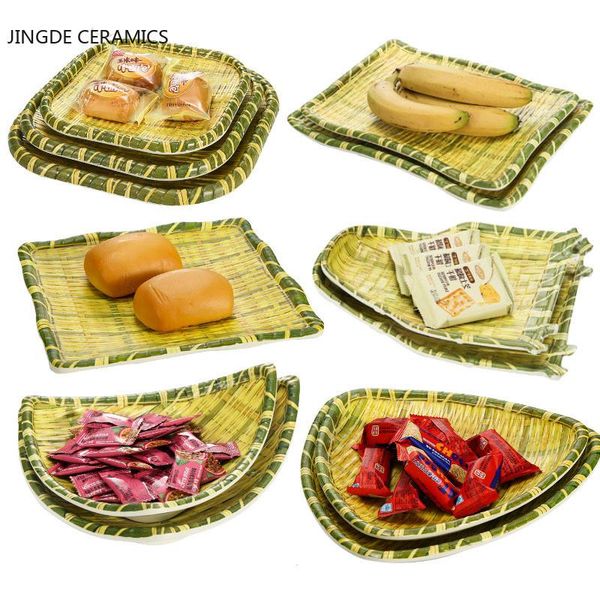 

dishes & plates creative bamboo weaving dustpan plate thick special-shaped rattan handmade straw designer model house fruit snack bowl