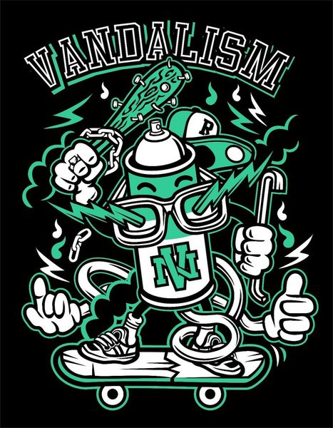 

vandalism skater skateboard tee shirt black or white, White;black