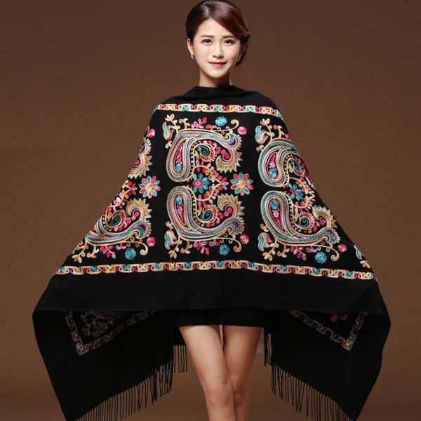 

scarves oversize shawls women embroidery 2021 mujer bufanda imitation cashmere pashmina casual cape echarpes with tassels, Blue;gray