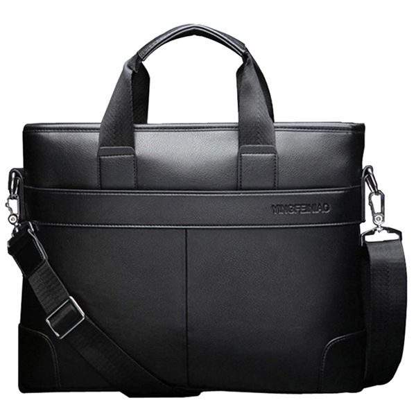 

men's business black casual bag pu leather briefcase men's tote bags brown male large capacity 210907