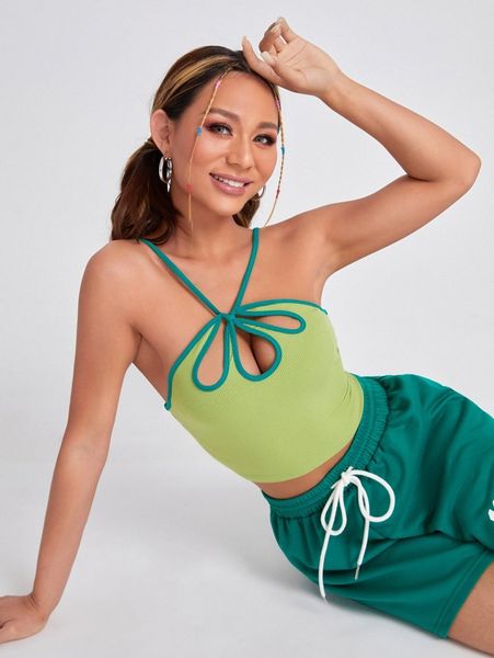 

contrast binding cut out front halter v2n3#, White