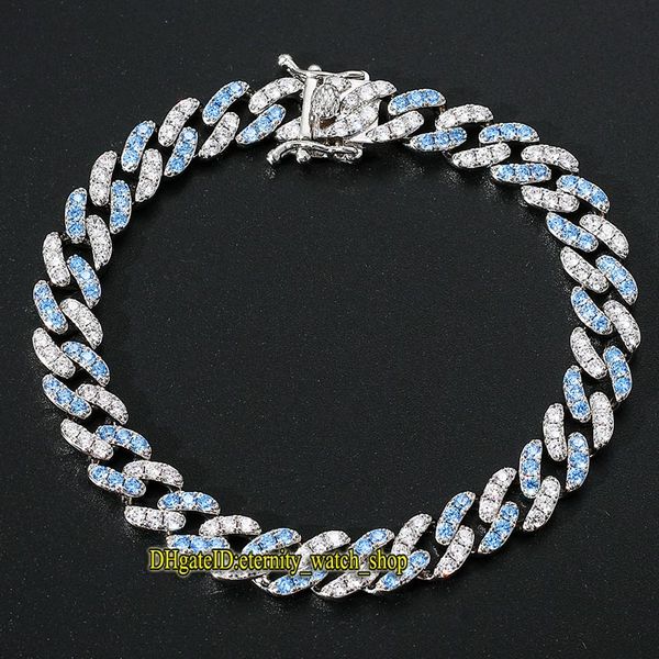 

eternity european and american new 9mm single row blue and white diamond inlaid cuban chain mens bracelet cz diamond hip-hop womens bracelet, Golden;silver