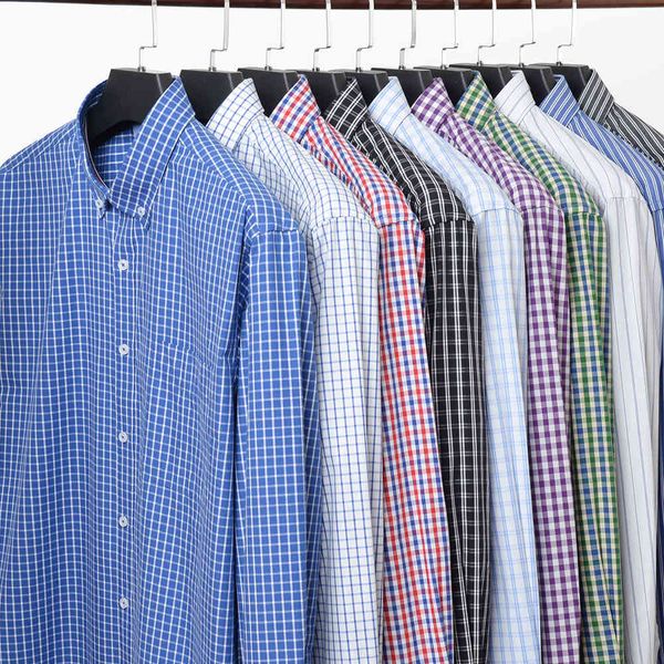 

plus size men's business casual long sleeve shirt autumn new loose cotton plaid shirt male brand 5xl 6xl 7xl 8xl 10xl 12xl 210410, White;black